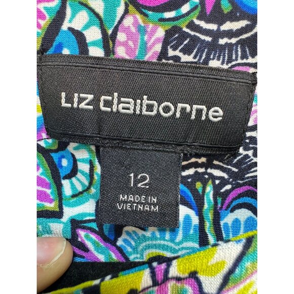 Liz Claiborne Womens Shift Dress Size 12 Multicolor Floral Short-Sleeve Boho - Picture 2 of 13